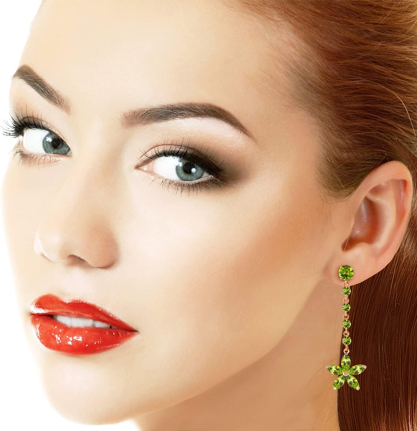 Galaxy Gold GG 14k Solid Rose Gold Chandelier Earrings with Peridots - Image 2