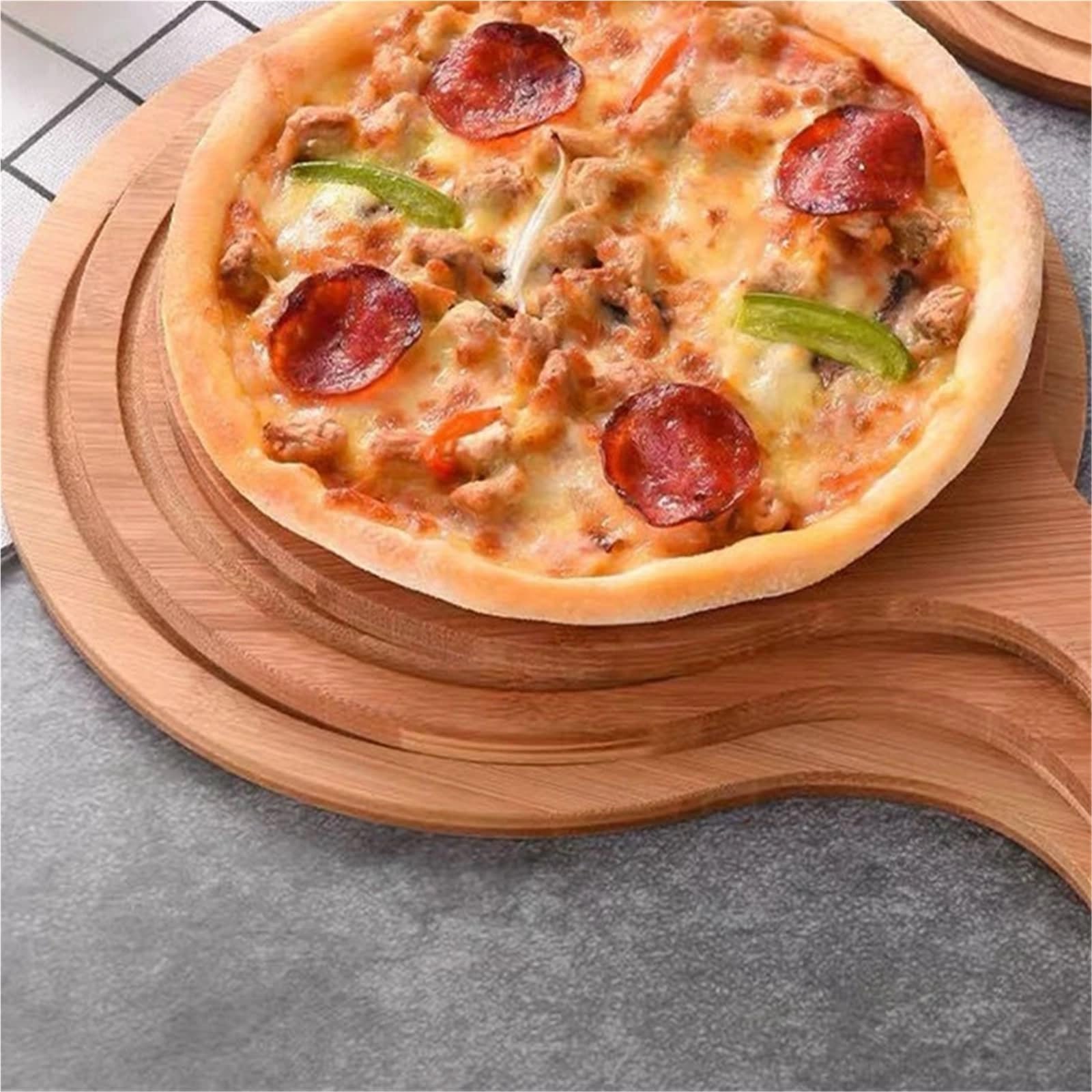 Pizzabrett aus Holz, rundes Backblech mit Pizzastein und Schneidebrett, Backzubehör für die Küche