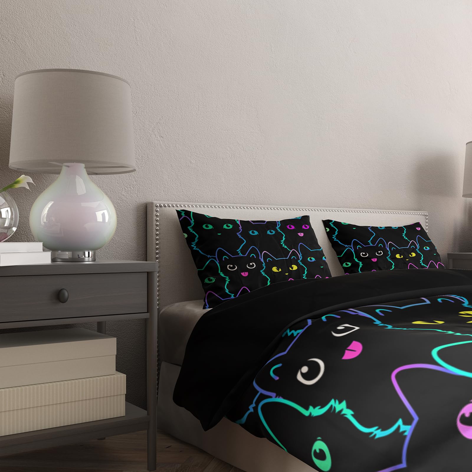 Juego de Ropa de Cama para Gatos, Bonito Juego de Ropa de Cama con Funda nórdica y Funda de Almohada (F, King（220x240cm）)