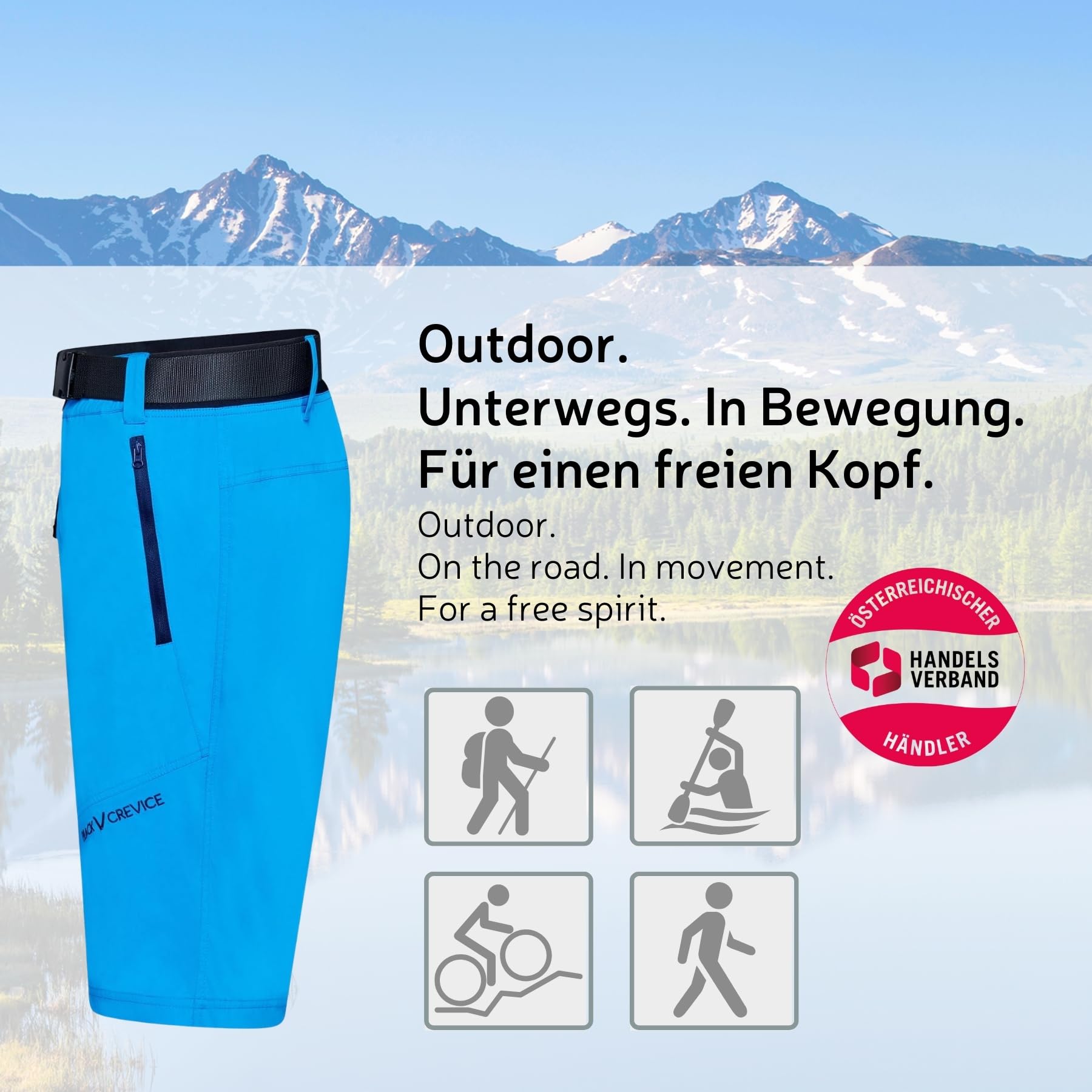 Black Crevice Herren Wander- & Trekkinghose | 96% Nylon & 4% Elasthan | Atmungsaktiv, Wasserabweisend & Schnelltrocknend | Kurze Outdoor Wanderhose Herren