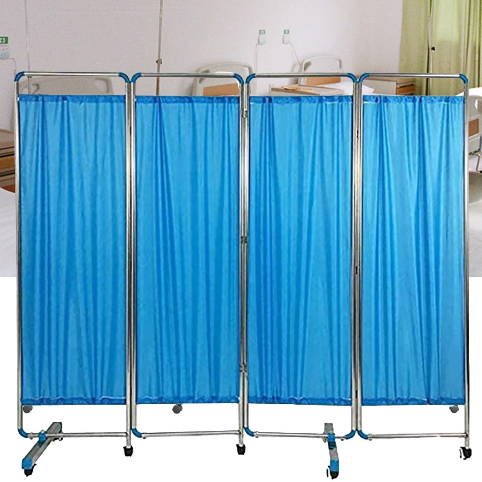 Cloison de séparation médicale mobile à 4 panneaux pliable et gain de place