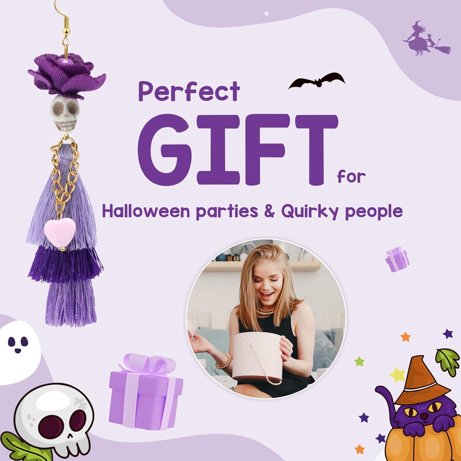 Artlunar Halloween Earring for Women, Funny Skeleton Rose Handmade Tassel Earrings Party Festival Jewelry Gift Fashion Accessories - Image 5