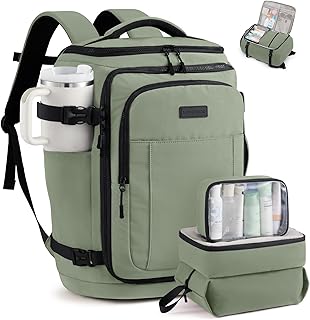 Travel Backpack for Women & Men, 50L Large Carry On or Checked Luggage, Waterproof Hiking Backpack with 3 Packing Cubes for 5+ Day Trips, Camping & Backpacking Essentials, Slate Green-Black