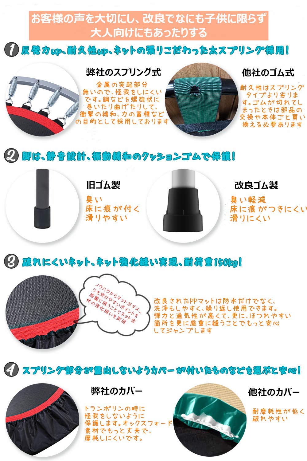 Amazon | BCAN トランポリン 補助手すり付き 大型102cm 耐荷重150kg 