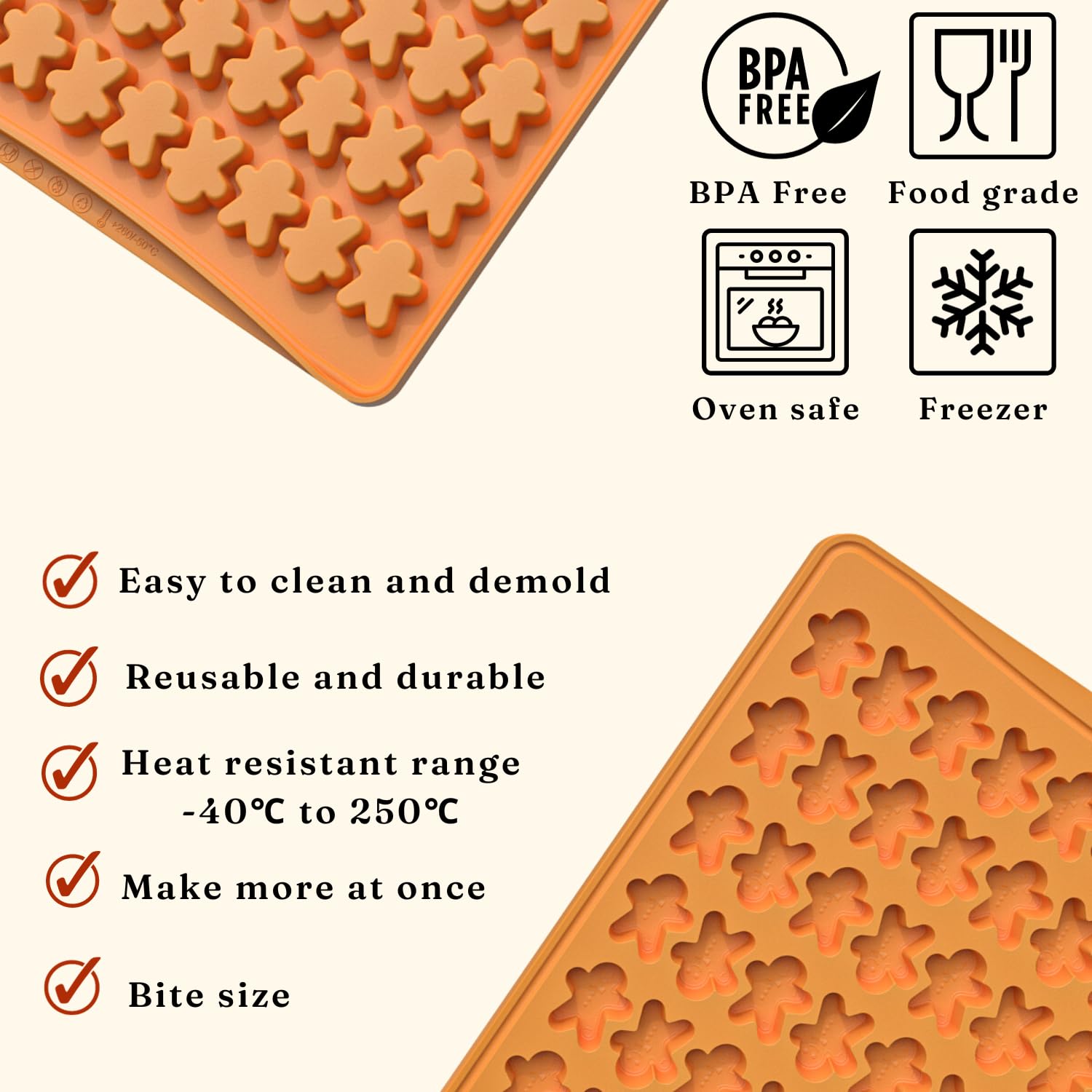 Christmas Silicone Mould,100-Cavity Gingerbread Man Mini Gummy Mold Silicone Gingerbread Candy Mould for Baking,Cookies,Pudding,Jelly,Dog Treat - Image 3
