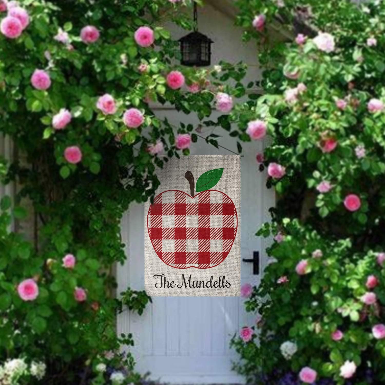 SMILE Personalized Back to School House Flag, Summer Customized Family Last Name Apple Thanks Teacher, Double Sided 28 x 40 Inch Rustic Farmhouse Burlap Yard Outdoor Decoration