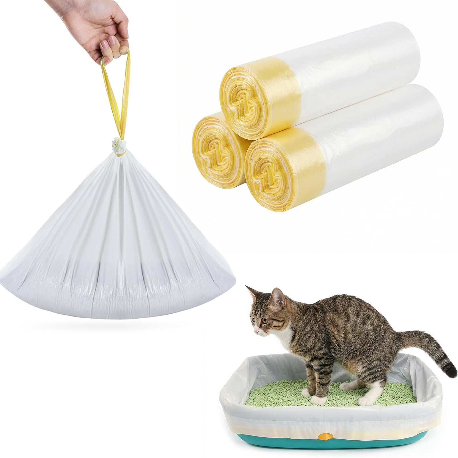 Cat Litter Tray Liners, 30 Pcs Cat Litter Bags with Drawstrings, 94x45 cm Drawstring Heavy Duty Liner Bags Large Extra Durable Kitty Litters Tray Bag for Pet Cats Litters Box Pan