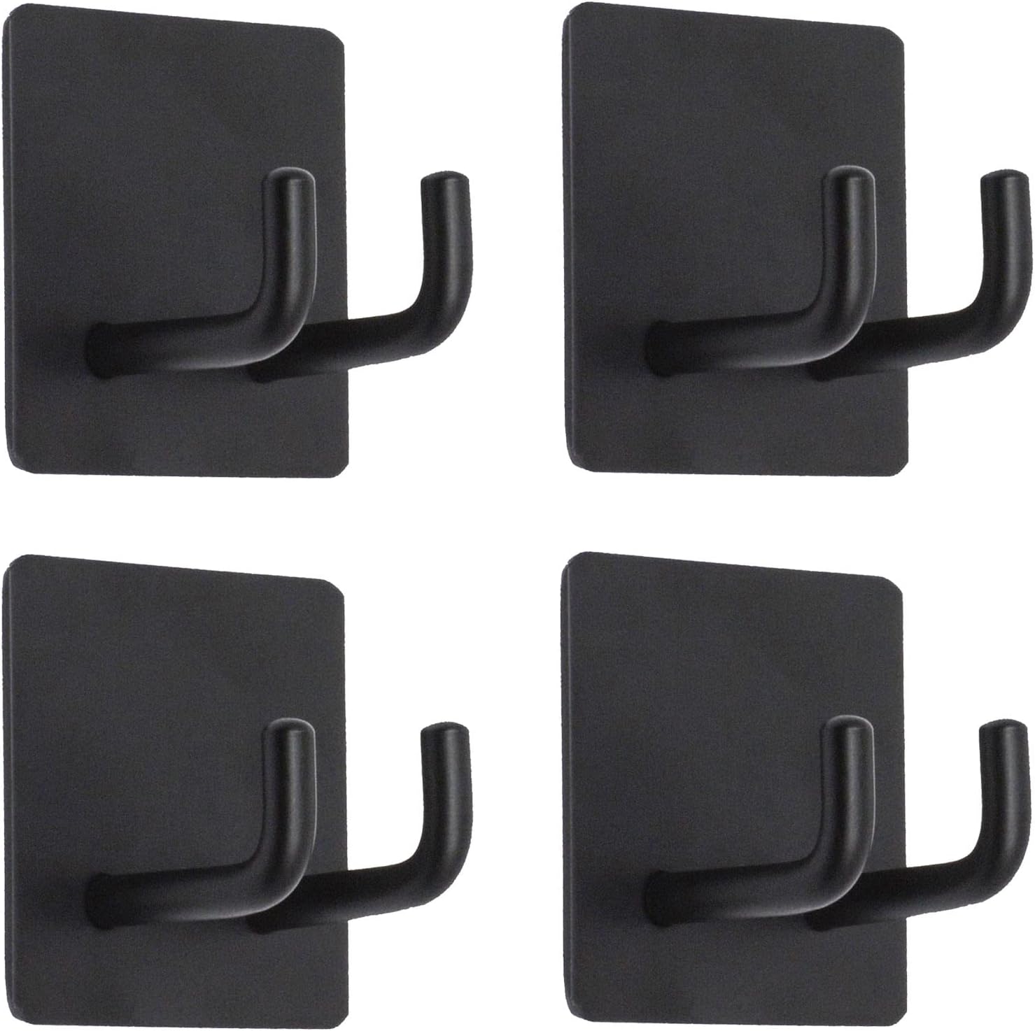 Yikla Shower Hooks, Adhesive Wall Hooks for Hanging Keys, Hats, Sticky Bathroom Hooks, Black Towel Hooks, 4 Pack
