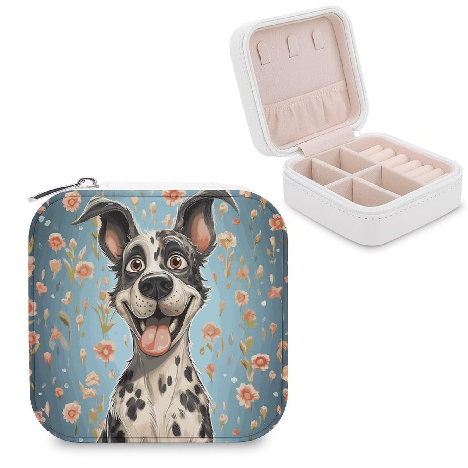 JTREHY Travel Fun Dogs Jewelry Case Portable Display Storage Box PU Leather Mini Jewelry Travel Case Personalized Travel Jewelry Organizer Small Jewelry Box for Women