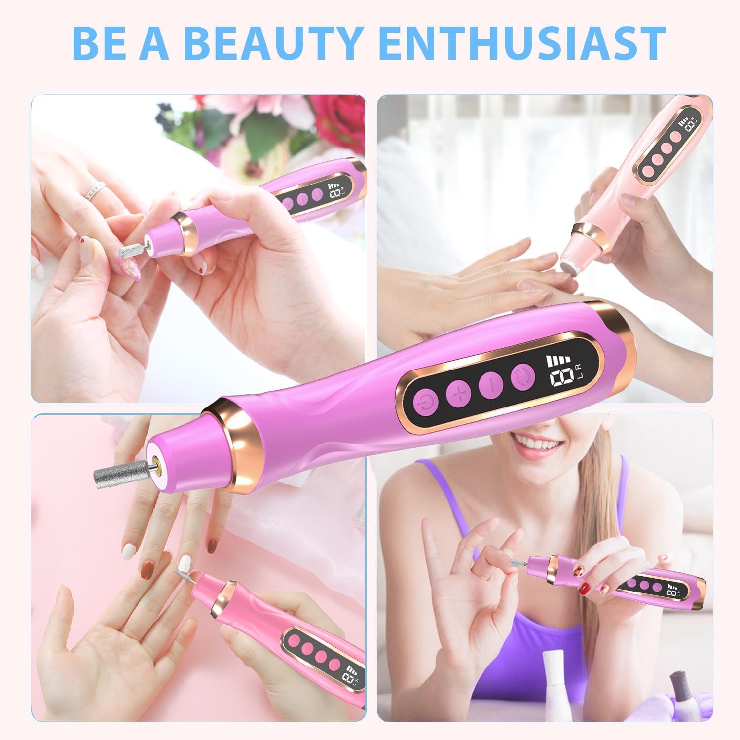 Kit de manicura y pedicura profesional, juego de limas eléctricas inalámbricas, taladro de uñas inalámbrico de 6 velocidades para uñas gruesas, uñas de los pies, cutícula, cuidado de manos