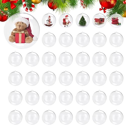 50 bolas de adorno transparentes de plástico transparente para manualidades, bolas de adornos rellenables de 3.150 in (3.15 pulgadas), bola de