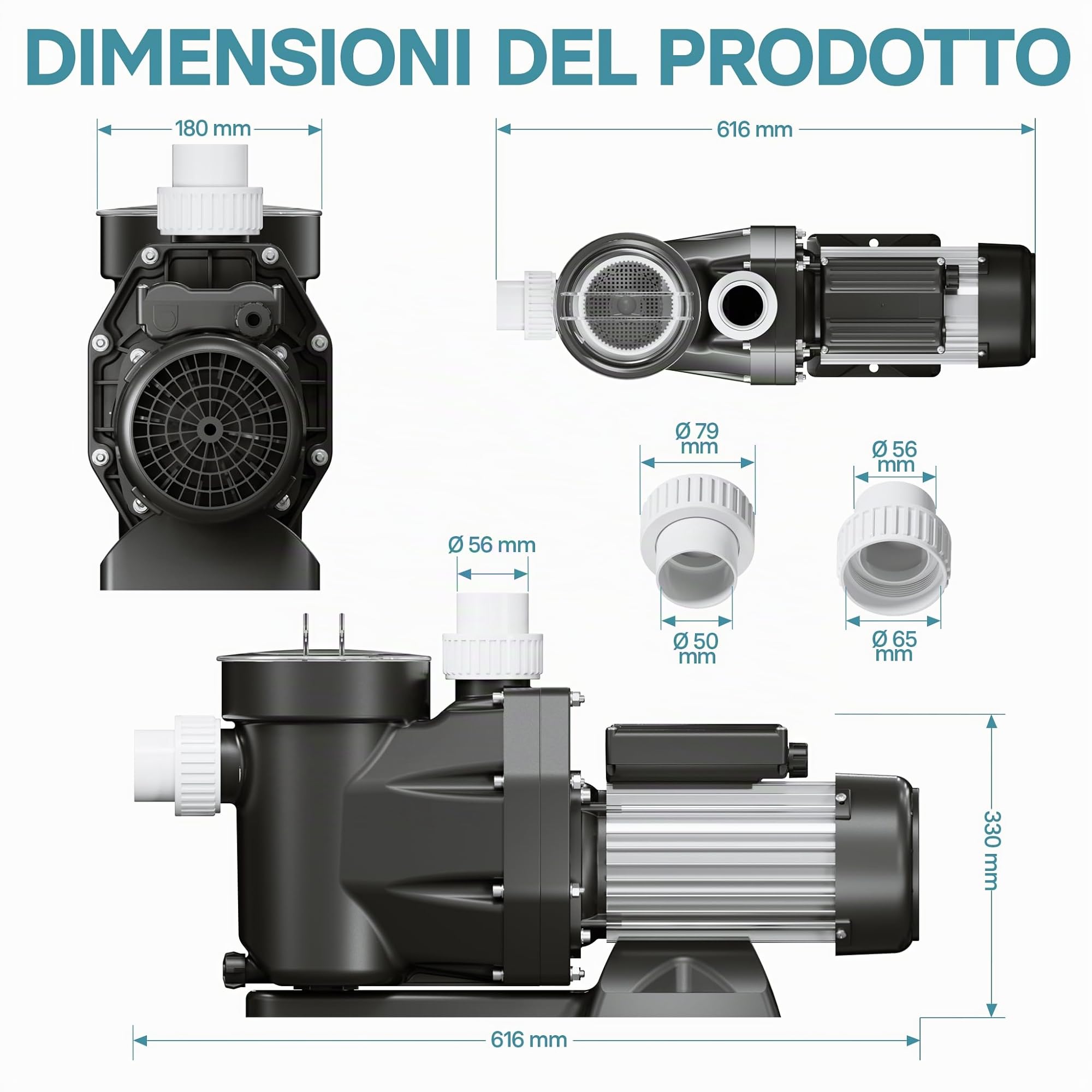 Wiltec Pompa piscina per ricircolo e filtraggio 33600 l/h 1500 W Pompa di circolazione