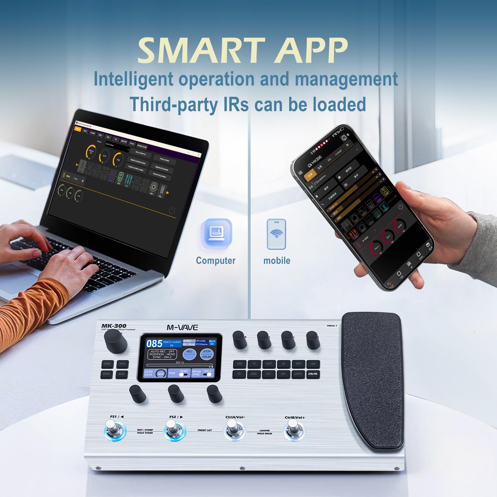 M-Vave MK-300 - Processore multi-effetto per chitarra e basso, 11