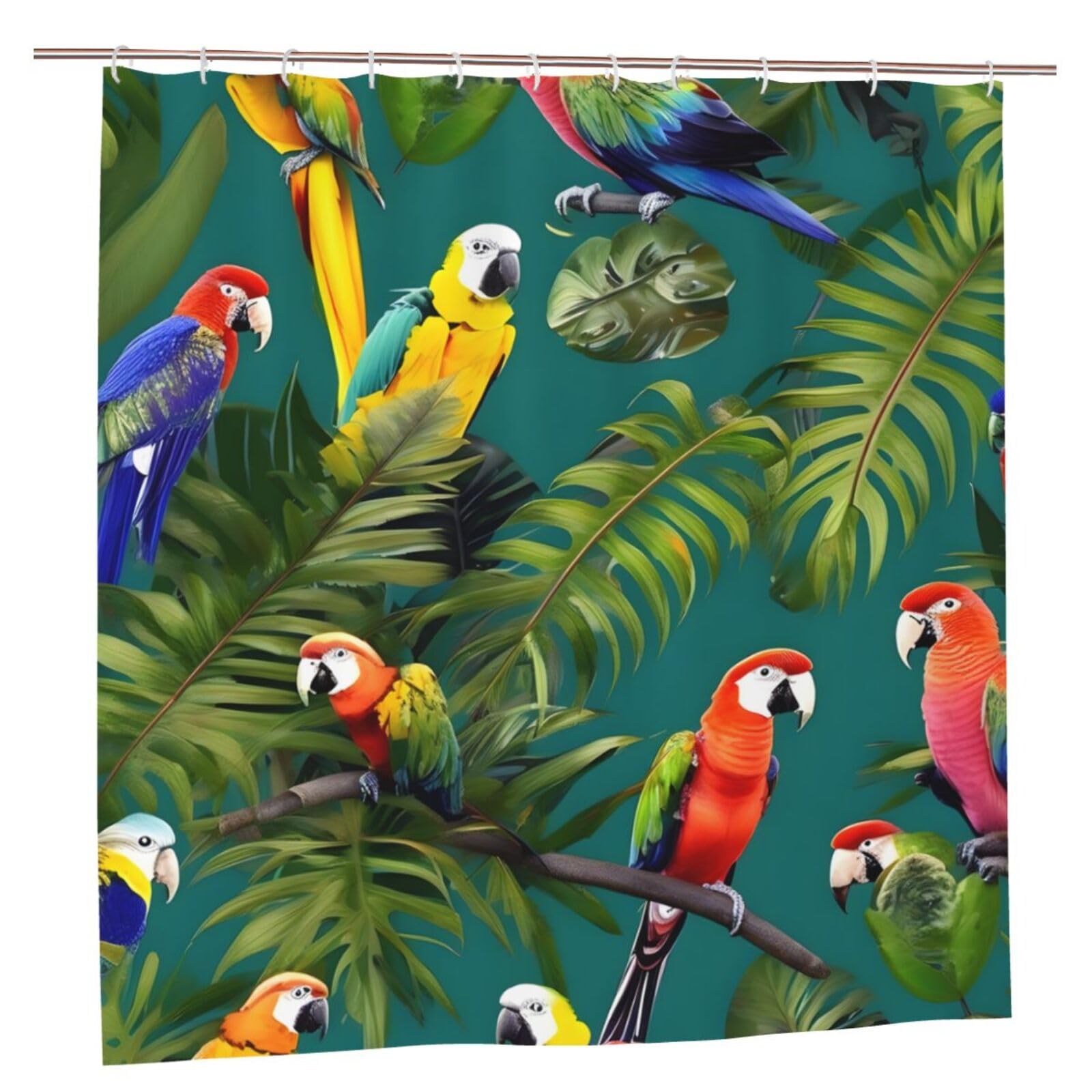 Rideau de douche en polyester plantes tropicales 183x183 cm avec 12 œillets