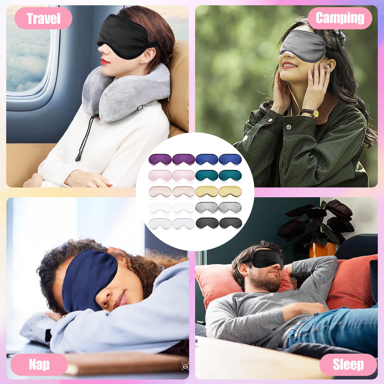 Antifaz de seda para dormir, 20 unidades (multicolor)