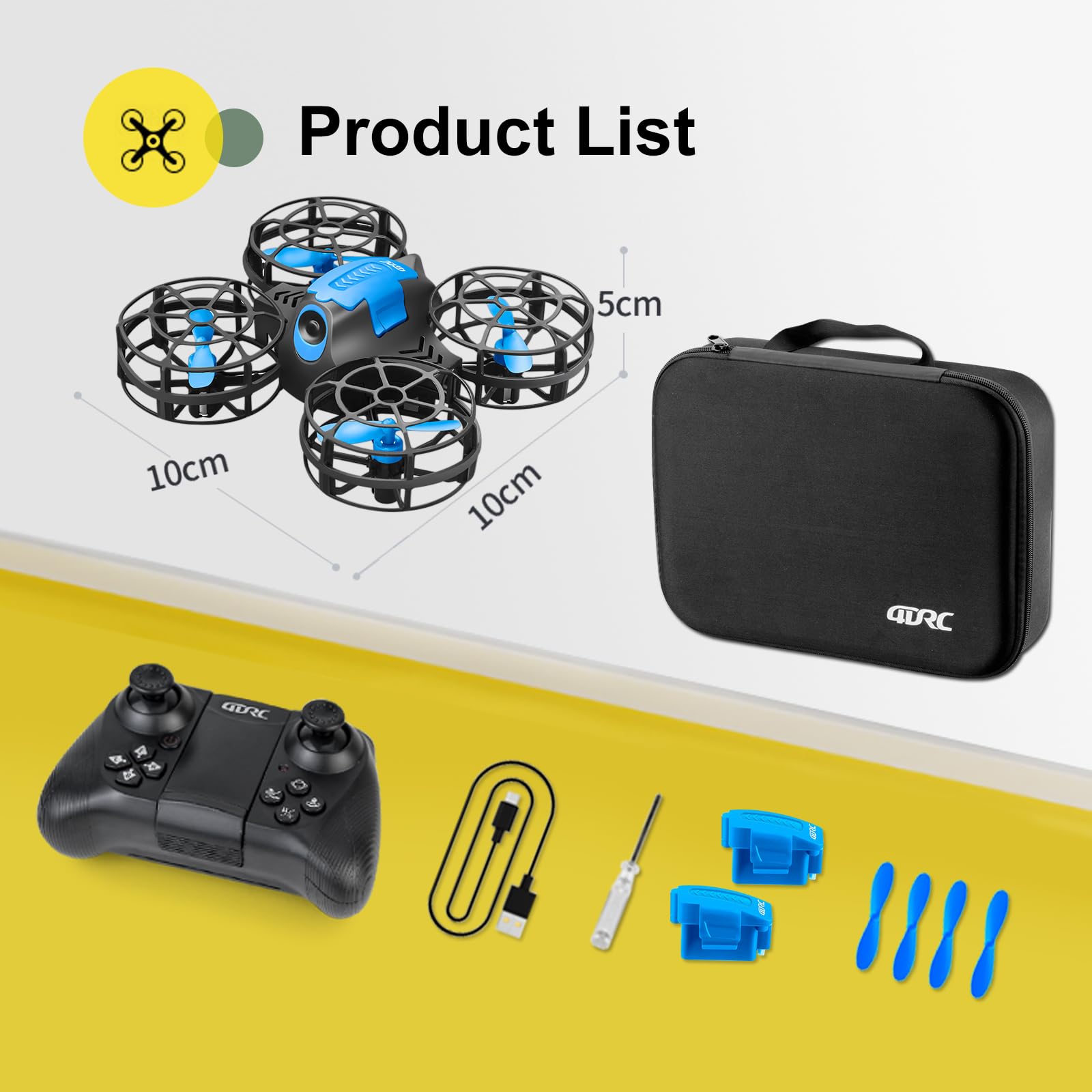 4DRC V18 Mini Dron con 2 Controlli per Bambini, Principianti, Flip 3D, Luci, Modalità Senza Testa, 3 Velocità, Planata Auto, Altitudine Fissa, 2 Batterie, Quadricottero RC, Regalo per Ragazzi