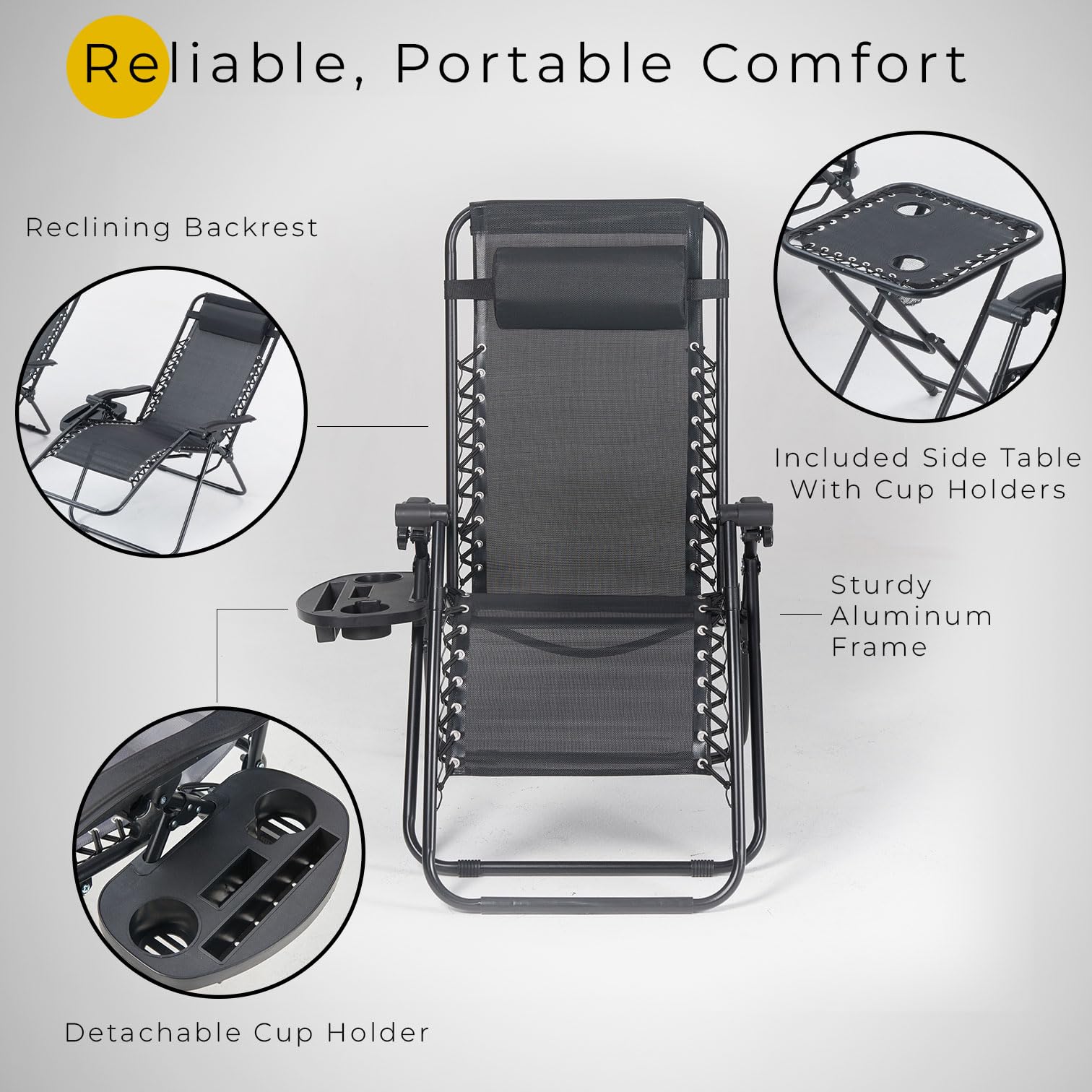 Casa Andrea Milano Set of 2 Outdoor Adjustable Zero Gravity Lounge Chair  Table, Folding Patio Recliner with Headrest, Cup Holder, Side Tray, Black :  Amazon.sg: Home