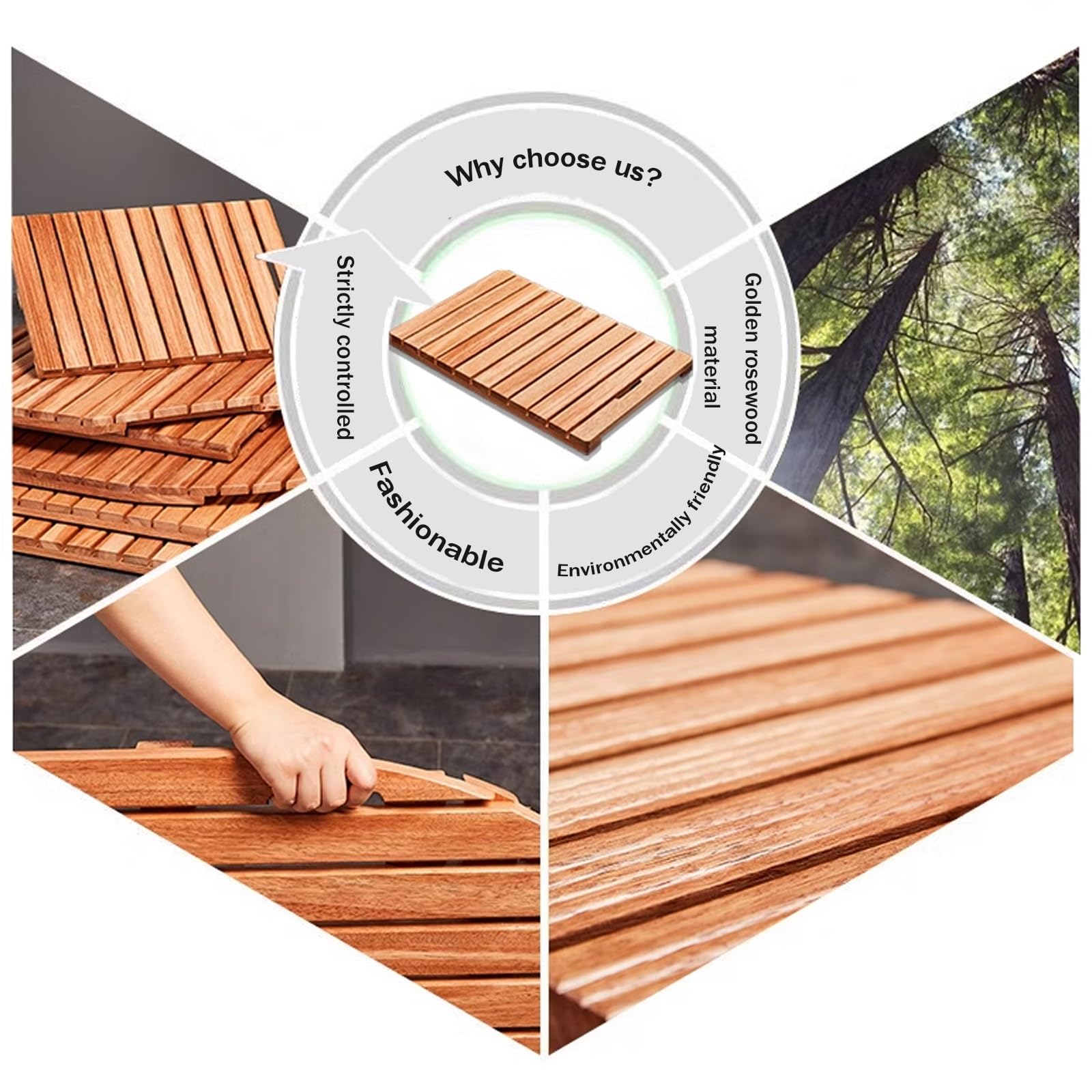 QWEASDF Pedana Doccia Legno，pedana Legno Doccia，Tappetino Doccia in bambù ，Pedana bambù, Tappetino Antiscivolo da Doccia, Vasca e Sauna, Interno, Esterno, Naturale(W70xL80cm/W28xL31in)