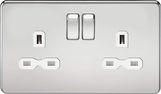 Knightsbridge SFR9000PCW Screwless 13A 2G Dp Switched Socket-Polished Chrome with White Insert