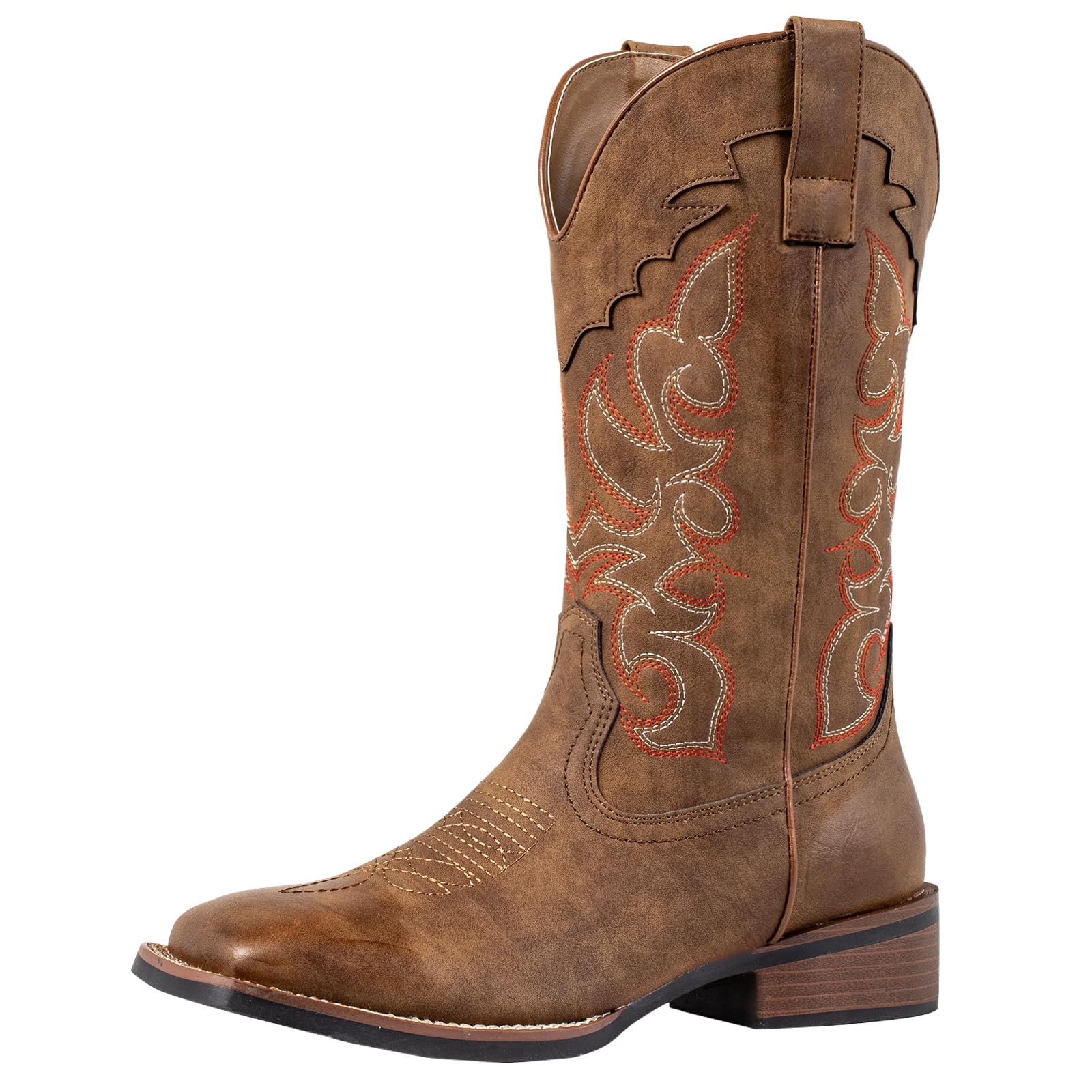 SheSole Womens Cowboy Boots Square Toe Mid Wide Calf Cowgirl Boots Chunky Heel Fashion Western Boots