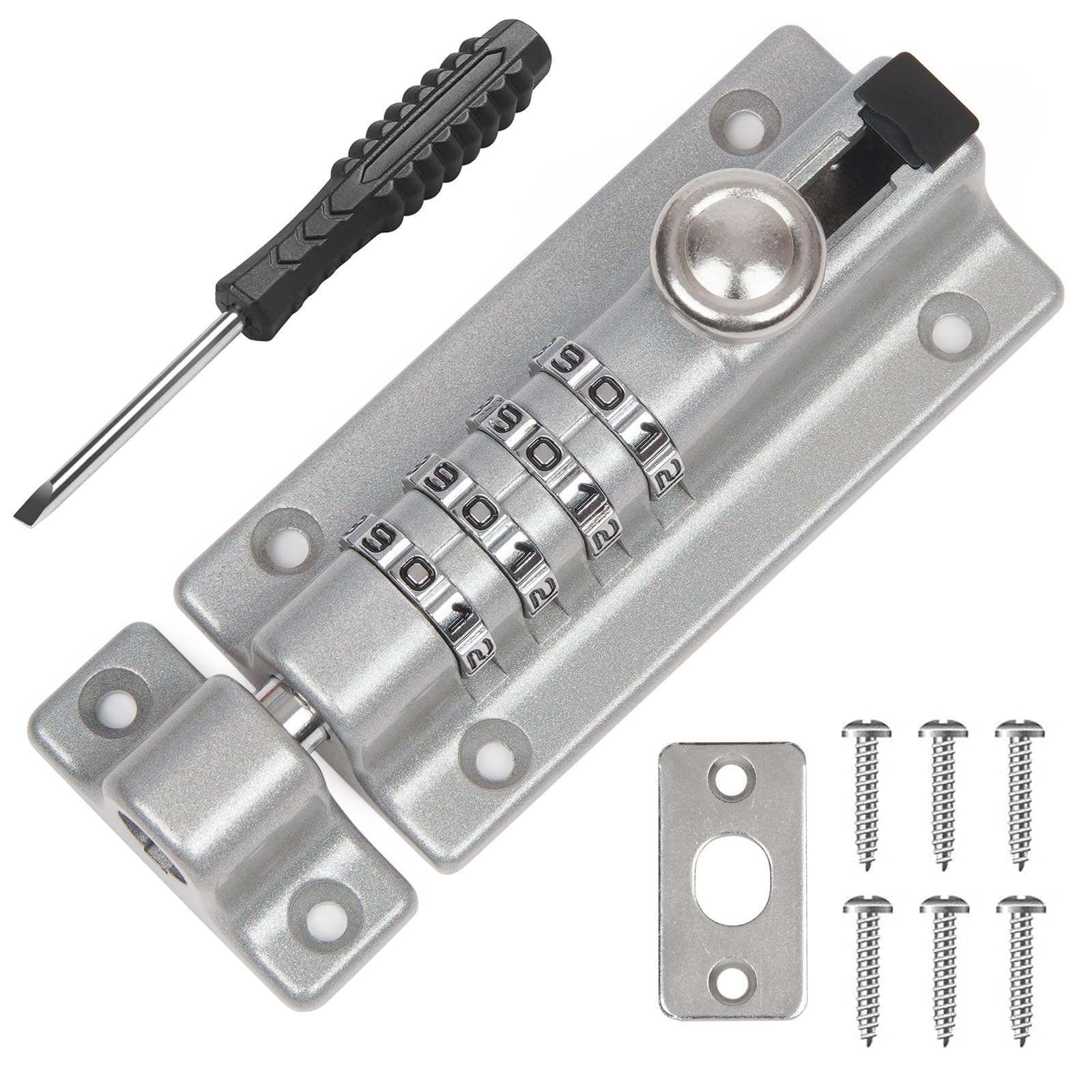 Weielt Silver Digit Combination Locking Bolt, 4 Digit Sliding Lockable 120Mm Stainless Steel Silded Garden Gate Latch For Wooden Gates, Gate Door Bolt Lock With Anti-Tamper Screws (Silver)
