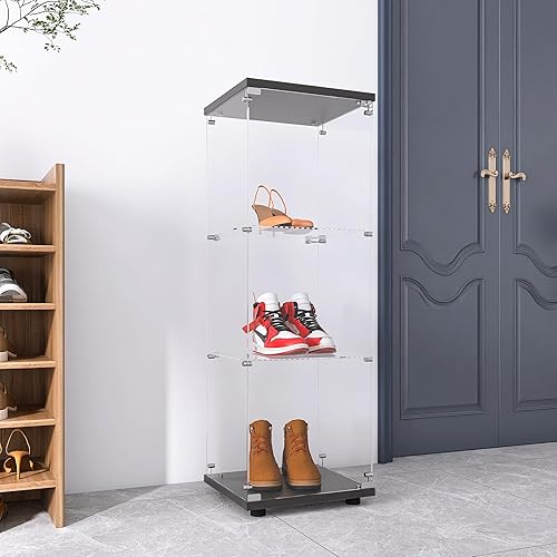 Miniatura 9 de Vitrina de cristal transparente con 3 estantes de 49.3 pulgadas con una sola puerta, vitrina moderna de la colección Curio, estantería de pie para
