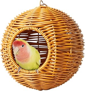Niche pour oiseaux en osier synthétique pour perroquets, abris respirants pour perruches, canaris, chardonnerets, écureuils volants et hamsters