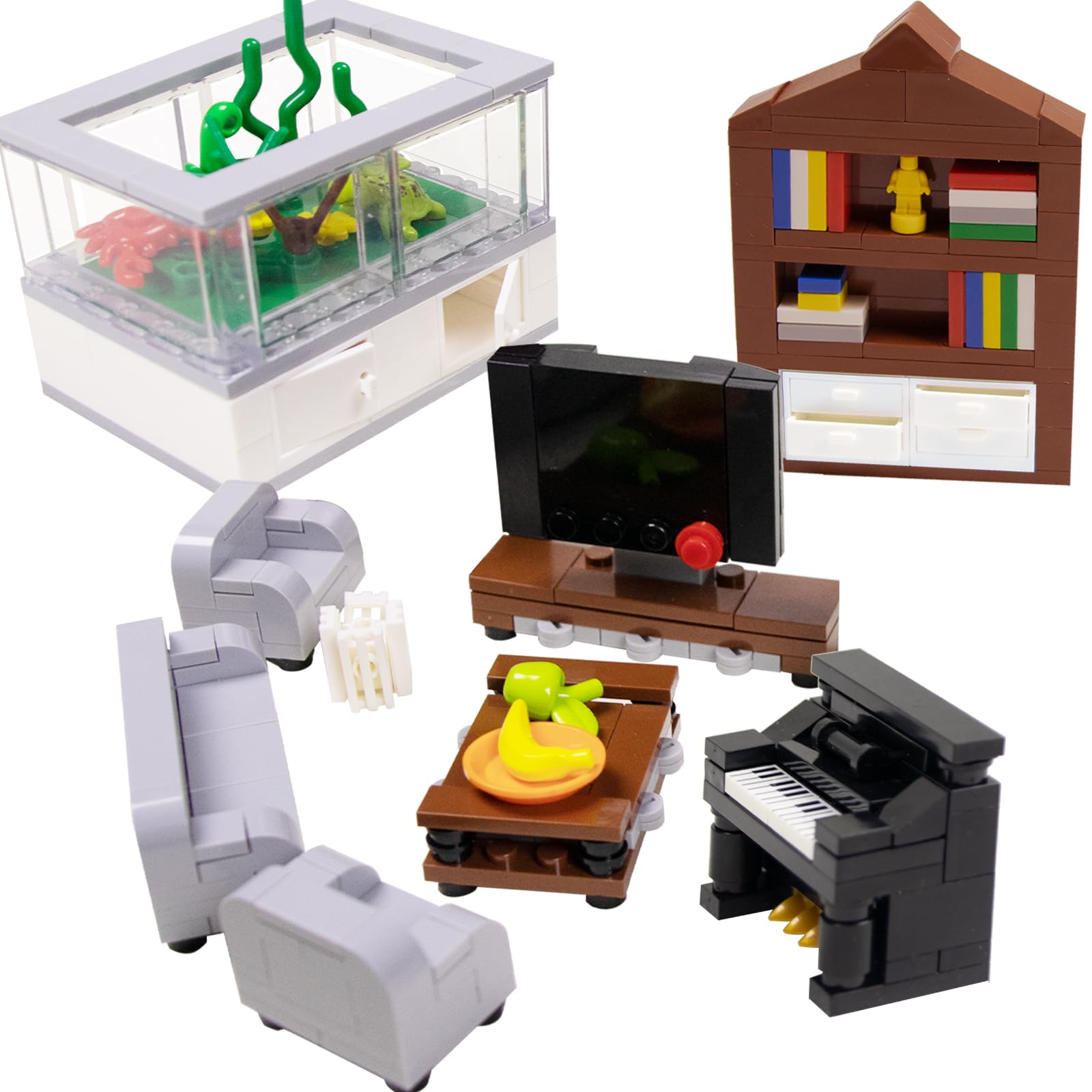 Building Block Furniture, Includes Items Such as a Bed, TV, Bookshelf, Kitchen cabinets, It Serves as Furniture for Decorating Lego City Mansion