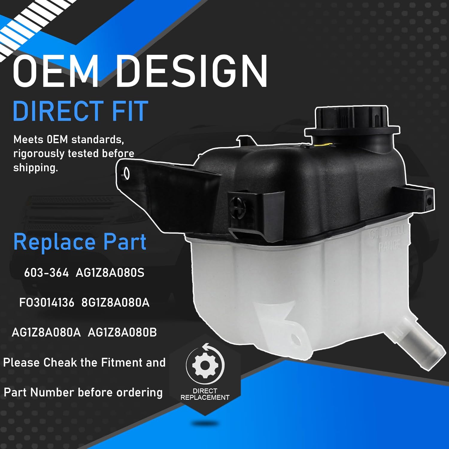 engine radiator coolant overflow reservoir tank with cap compatible with 2008-2018 ford explorer police interceptor taurus lincoln mks mercury sable replaces 603-364 ag1z8a080s fo3014136