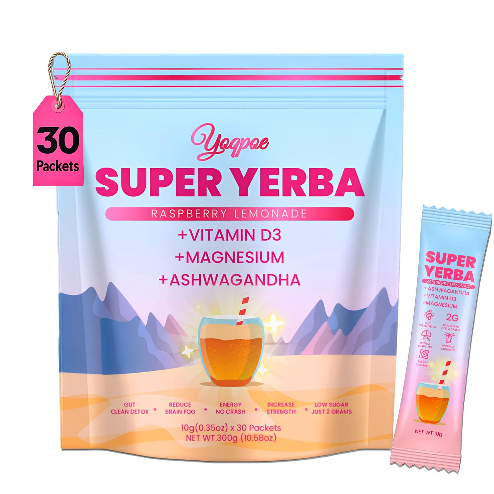 Super Yerba,Super Yerba Raspberry Lemonade,with Prebiotics and Probiotics,Gut Health and Energy Boost,30 Servings (1)