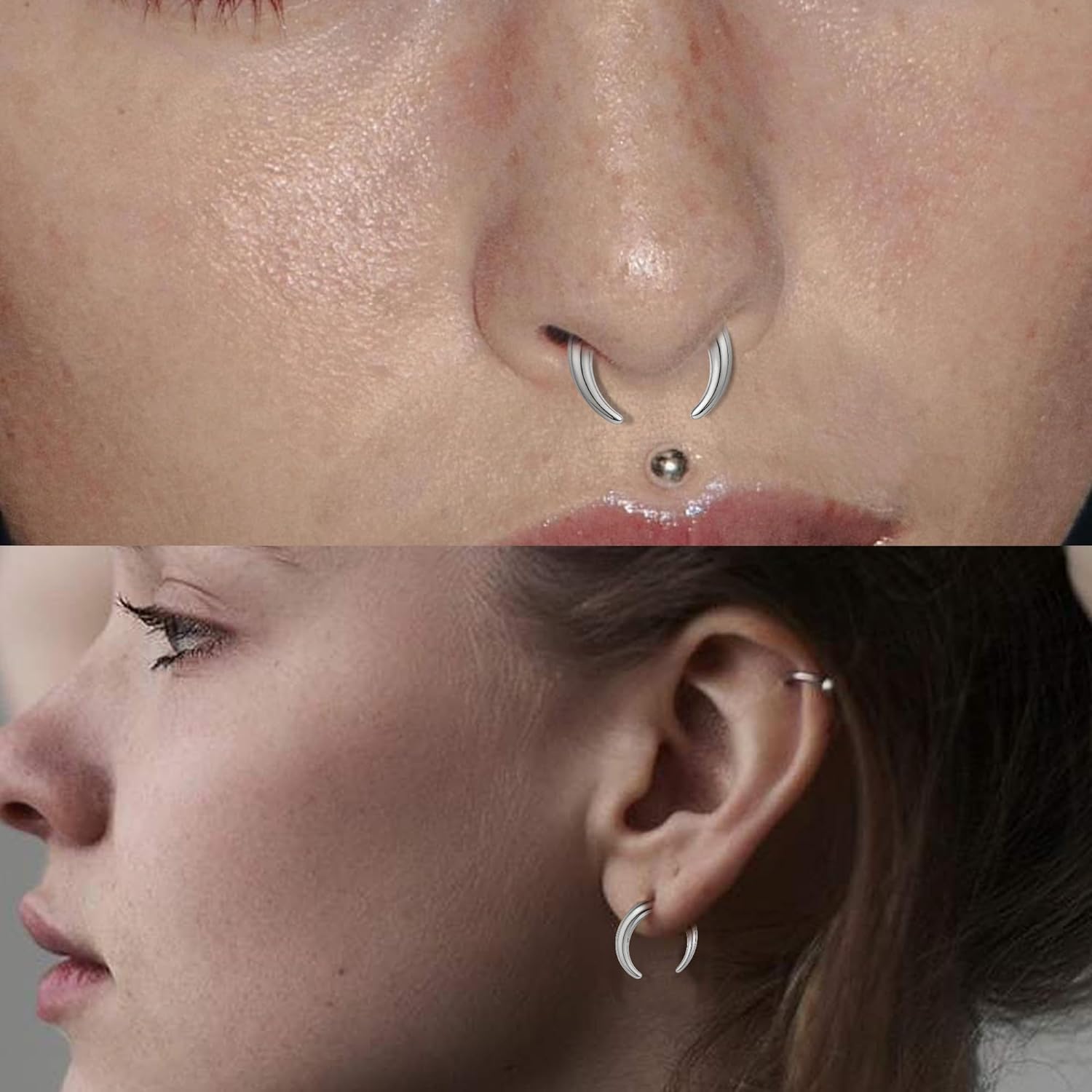 00G-16G Septum Pincher Tapers Septum Rings Stainless Steel Pincher Septum Piercings C Shape Buffalo Stretcher Expander Ear Taper Set for Stretching Pierced, Gold/Black/Sliver - Image 4