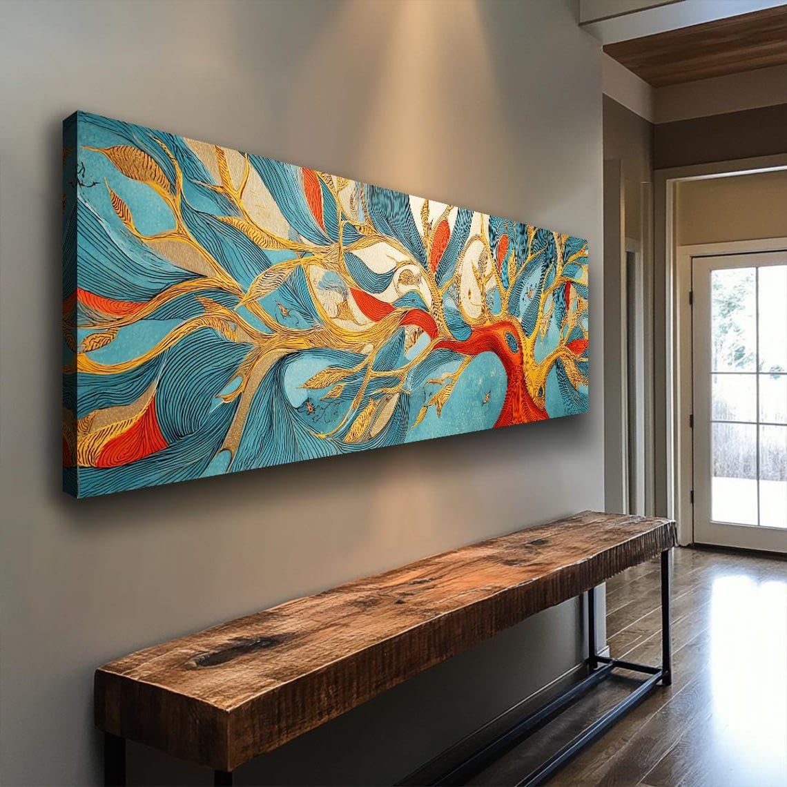Cuadro de árbol, pósteres verticales y horizontales largos, lienzos altos, delgados y estrechos con paisajes para decoración de comedor y dormitorio (60x180cm/sin marco)