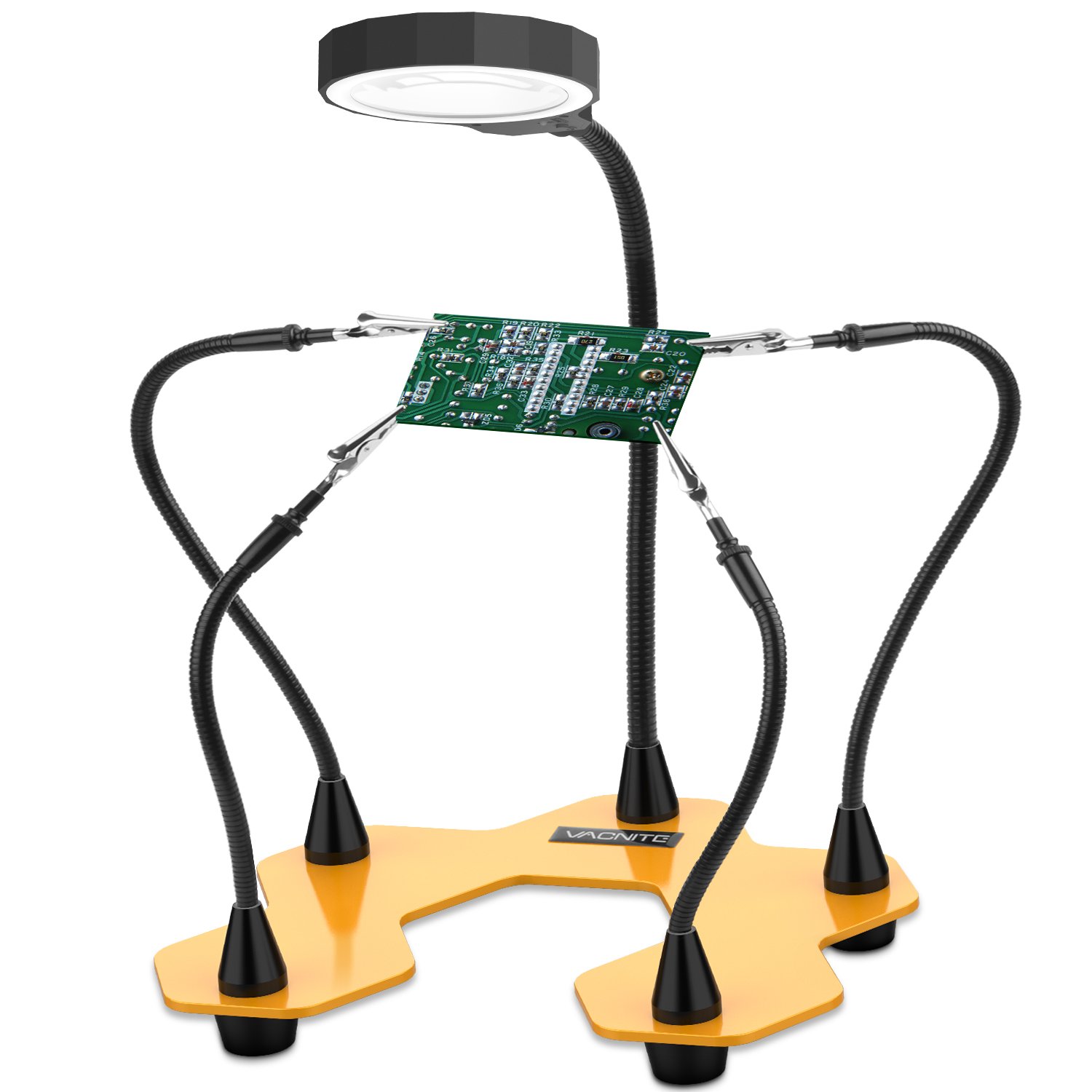 Helping Hands Third Hand Soldering Tool and Vise - Daylight LED 3X Magnifying Lamp Rechargeable with 3 Adjustable Light Settings, Enhanced Base