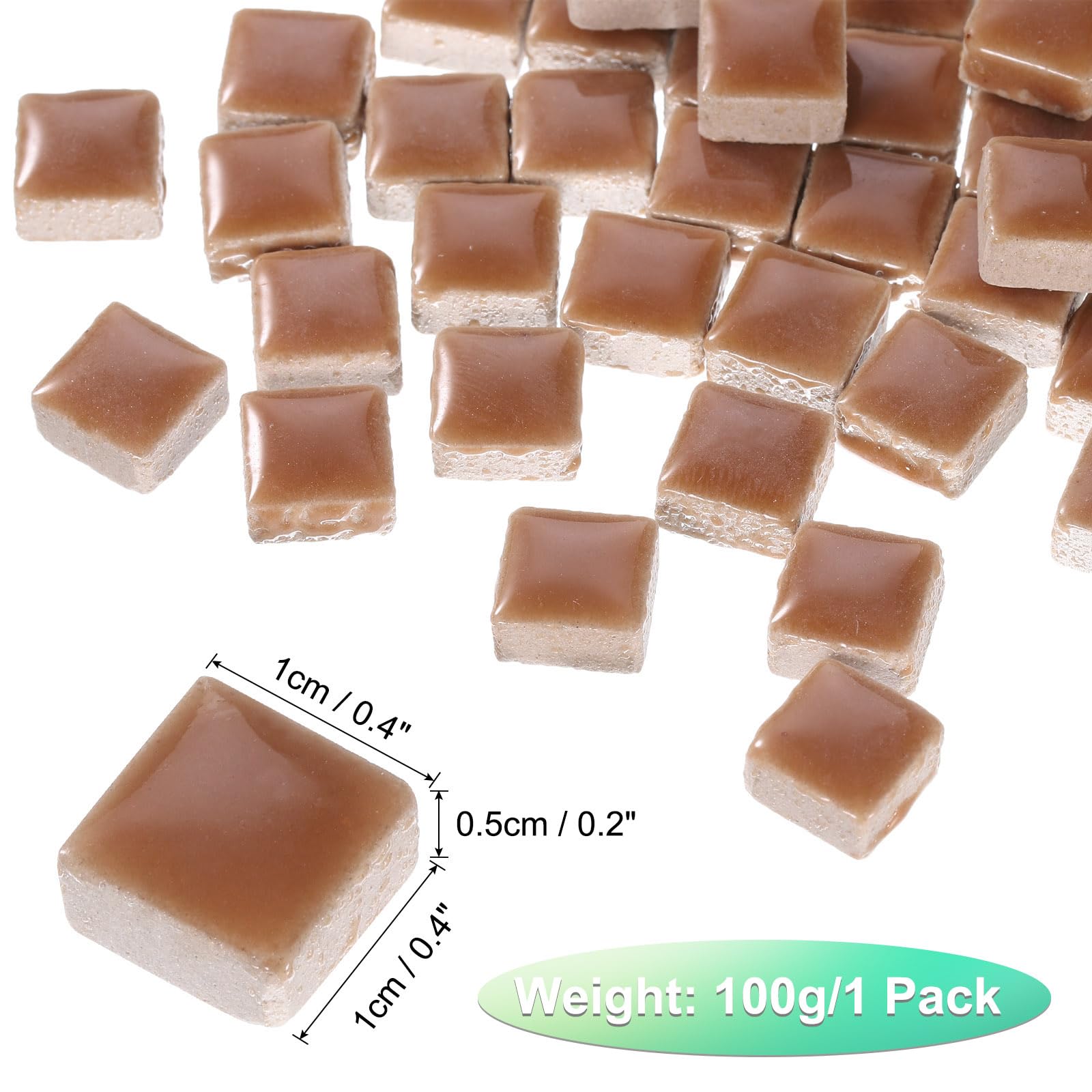QUARKZMAN Kwadratowe płytki mozaikowe, 100 g, kolorowe płytki ceramiczne do majsterkowania, duże opakowania, do dekoracji domu, rzemiosło artystyczne, projekty DIY, 1 x 1 cm, brązowe