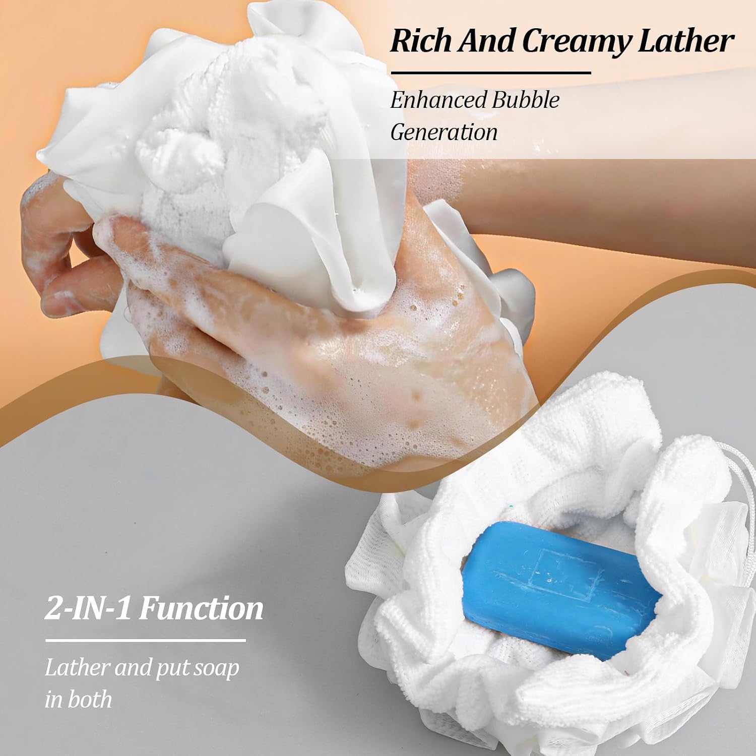 Ouligay 2 PCS Soap Bar Loofah 2 in 1loofah Washcloth Combo Soap Loofah Pouch with Drawstring Exfoliating Bath Sponges Soap Saver for Cleansing and Smoothing Skin