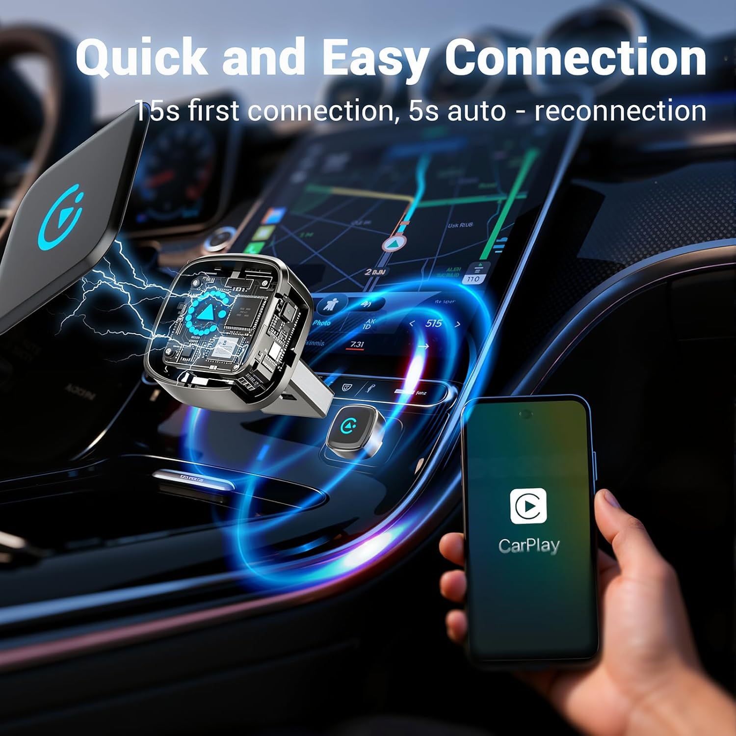 Wireless CarPlay Adapter for iPhone & Android Auto Adapter, Convert Wired to Wireless CarPlay Dongle,Dual-Band 5.8G WiFi+Bluetooth 5.4, Plug&Play, Compatible iOS10+ & Android11+