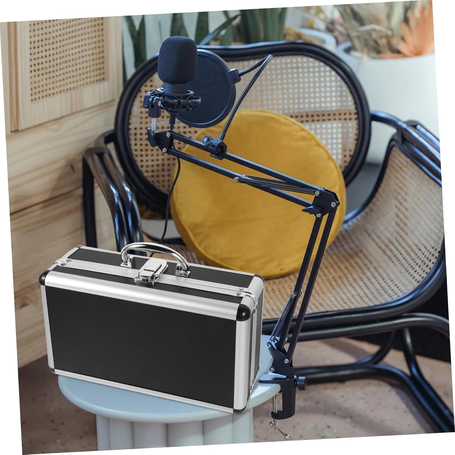 Portable Microphone Case with Pre-cut Lining for Secure Storage Durable Hard Shell Suitable for Wireless Microphone Systems and Accessories for Singers and Streamers