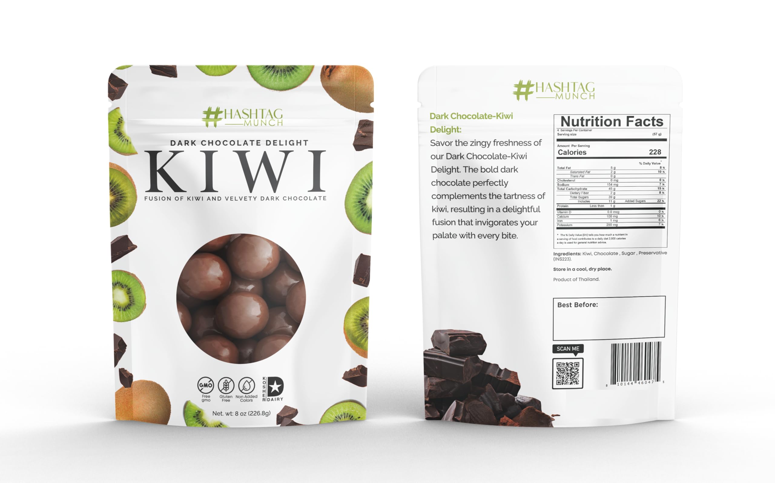 Elephant ParkPremium Dark Chocolate Covered Ripe Juicy Wild Kiwi Balls Candy 8-Oz Bag Healthy Sweet Snack Made With Real Natural Fruit, Simple Ingredients No Added Colors, Gluten Free, Non- GMO & Kosher