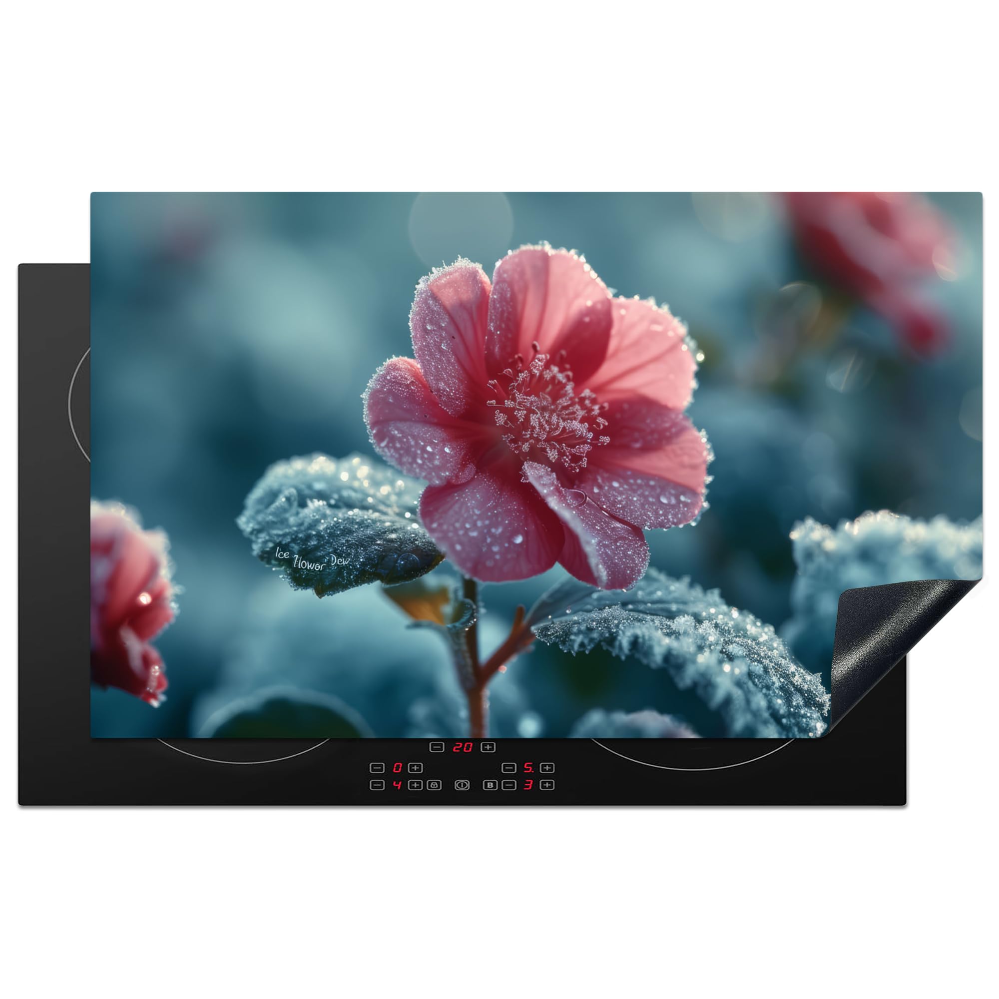 KitchenYeah© Induction Hob Protector Mat 20.3"x32.7" / 83x51.5 cm Cooker Top Protectors Cover Ceramic Covers Electric Hobs Vinyl Flower - Red - Winter - Drops