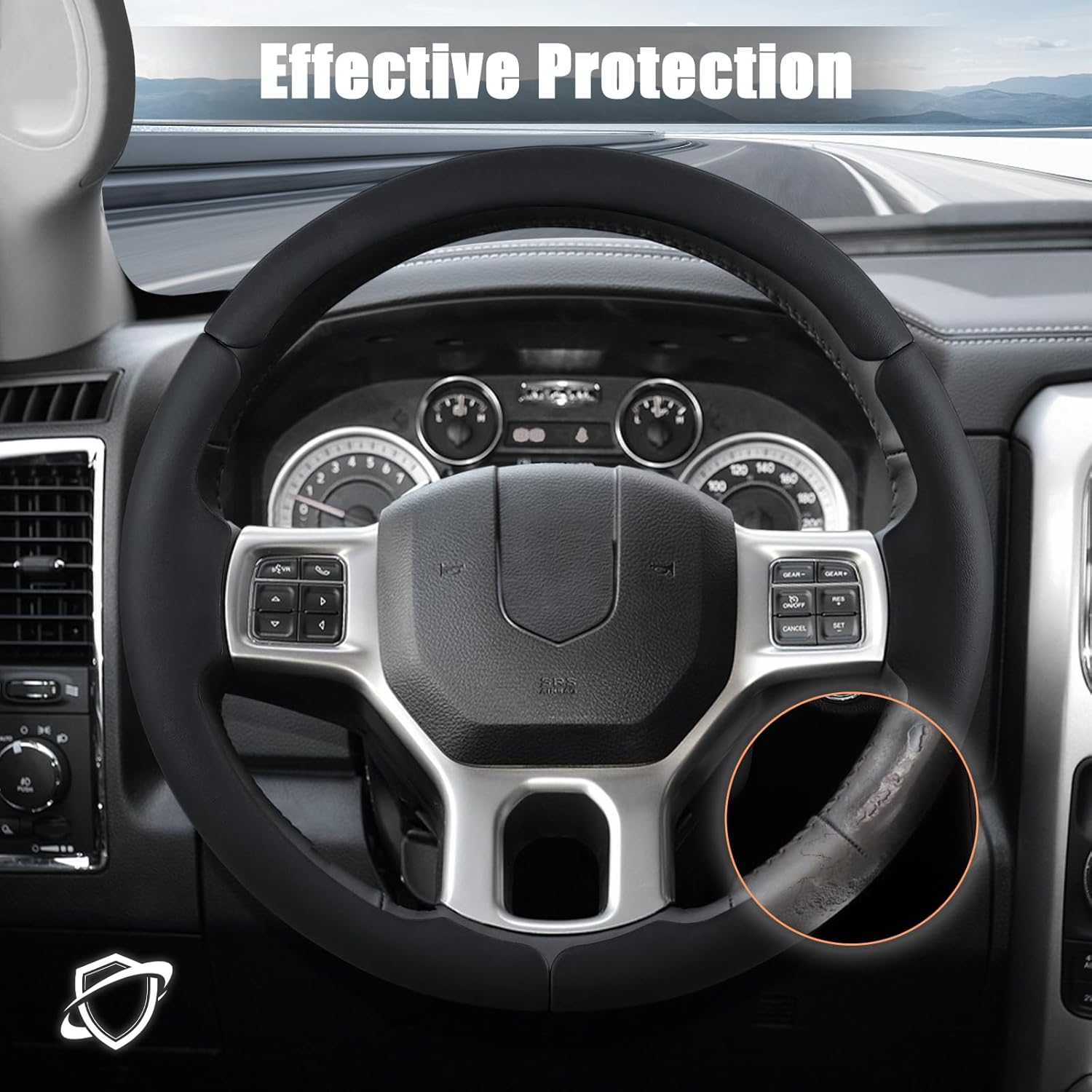 Aimato Steering Wheel Cover for Dodge RAM 1500/2500/3500/4500 (2012-2018), 1500 Classic (2019-2023) – 3 Pieces Ultra-Thin,Non-Slip,Breathable Wheel Protector,Black