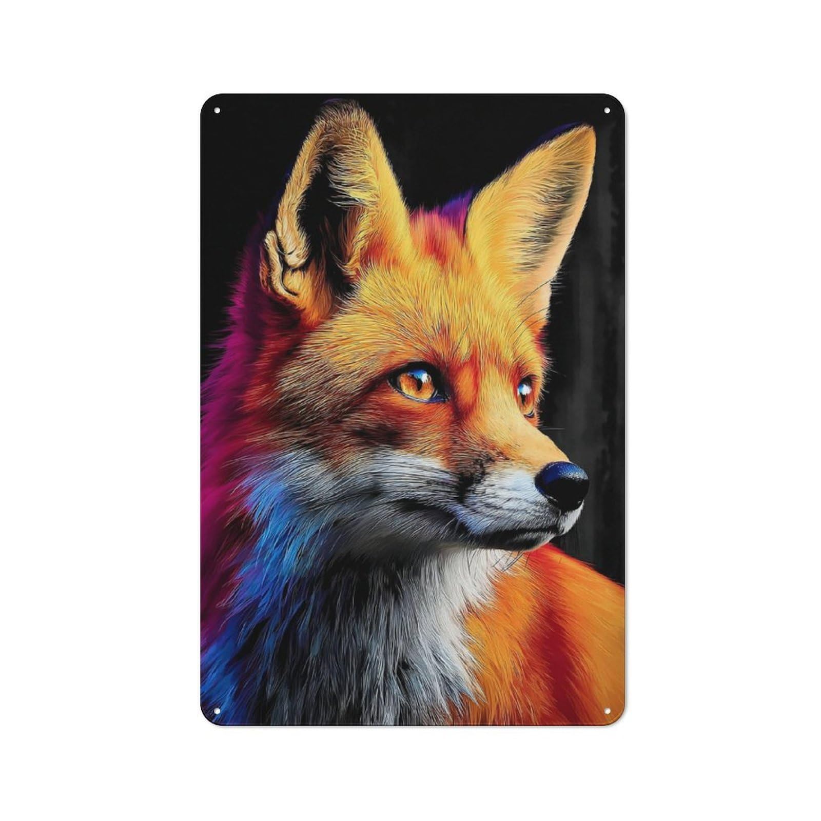 Junmoney Colorful Fox Portrait -4 Vintage Metal Plaque 30X20cm For Home Office Or Studio, Seasonal Metal Wall Decor For Winter Interiors