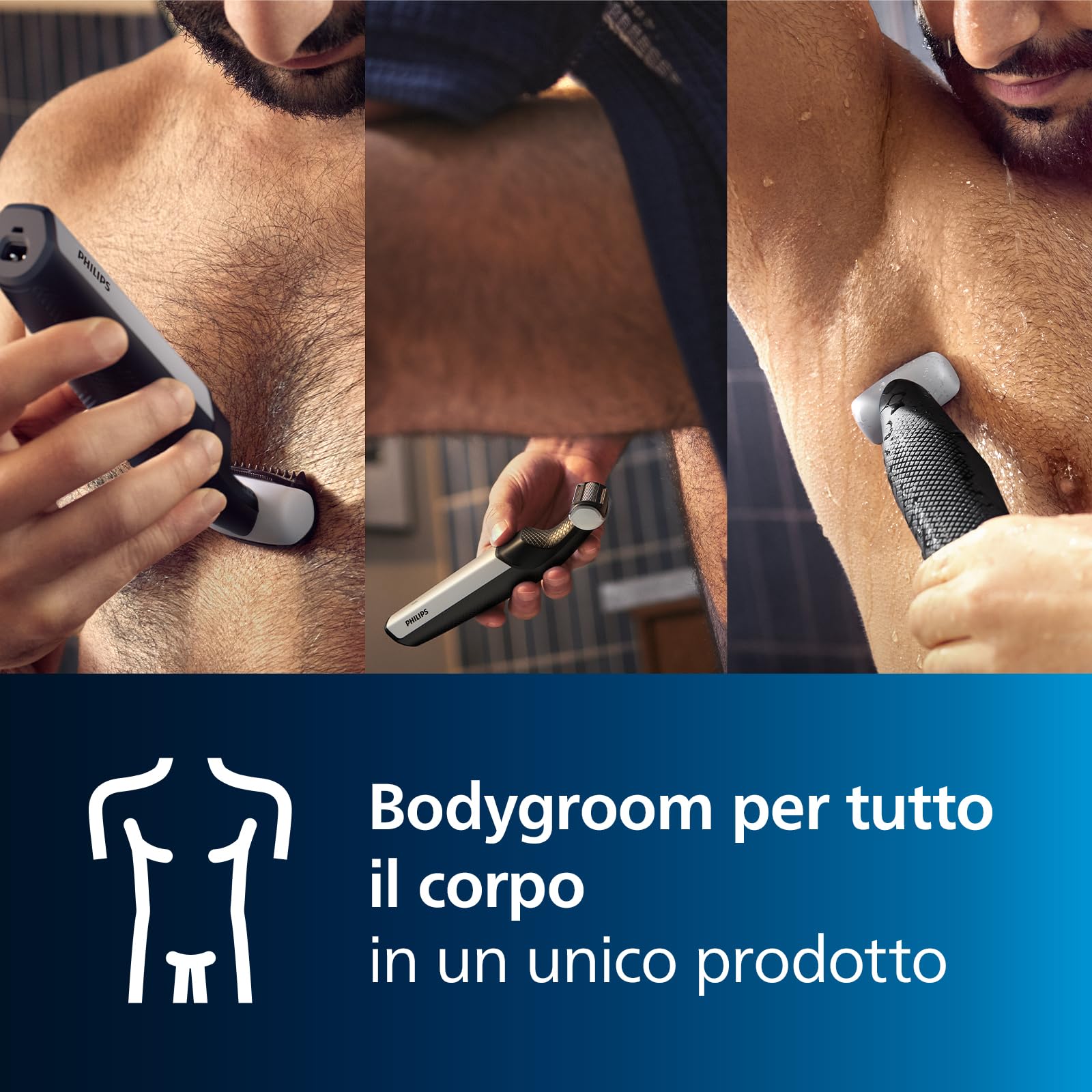 Philips Bodygroom Series 3000 Rifinitore impermeabile per inguine e corpo, rasatura precisa e confortevole, routine di cura del corpo completa, 60 minuti di autonomia, modello BG3027/03