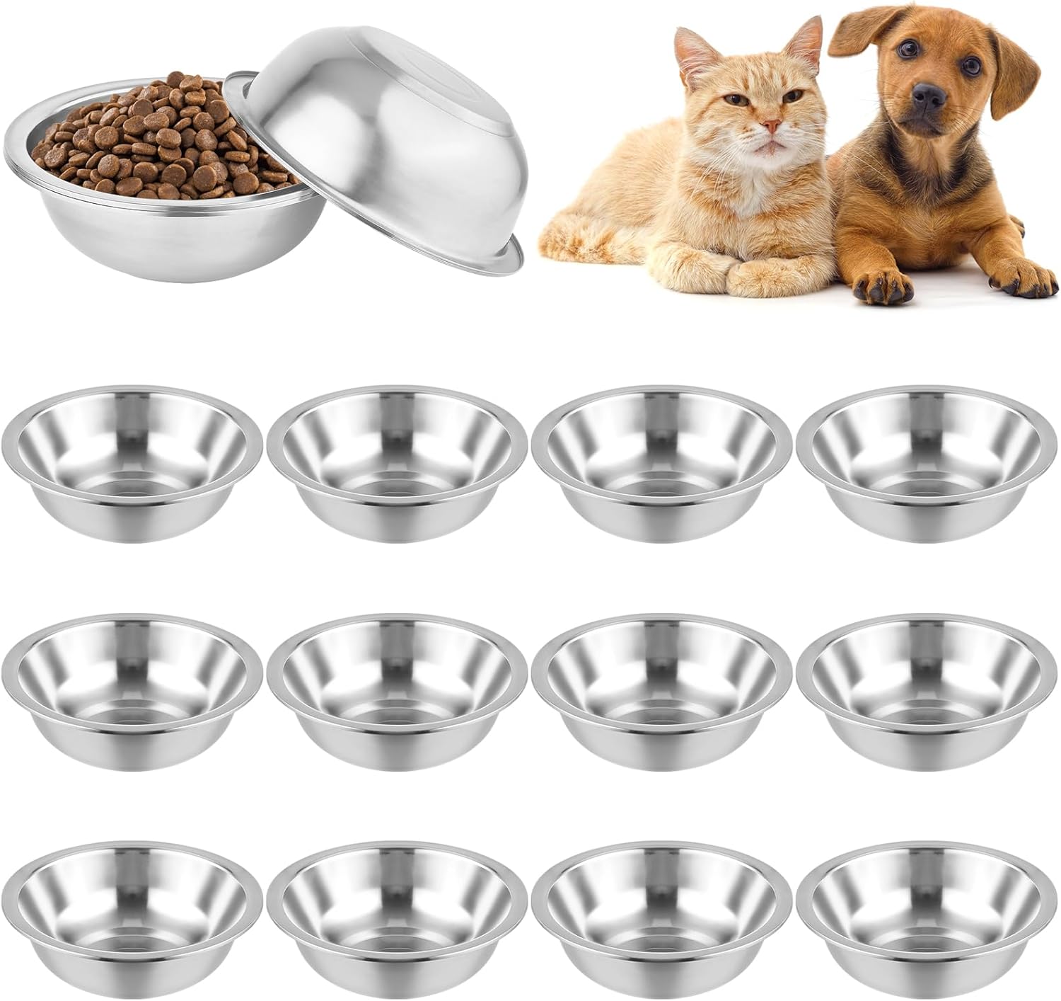 15PCS Metal Dog Bowls Bulk Stainless Steel 1.5-2 Cups of Dry Food Thickened Dog Bowl Travel Kennel Food and Water Dish, Pet Bowls Replacement for Medium Size Dogs Cats, Dishwasher Safe