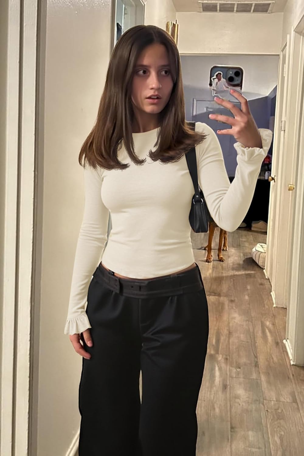 Tankaneo Womens Long Sleeve Shirts 2026 Spring Fall Trendy Basic Tees Ruffle Going Out Tops Outfits Y2k Clothes - Image 6