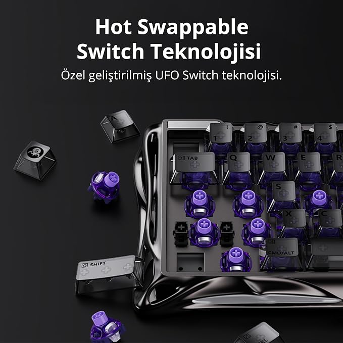 Gravastar V60 Pro Manyetik Kablolu Gaming Klavye, XPro Kablosuz Optik Mouse ve Mousepad Oyuncu Seti (GunMetal)