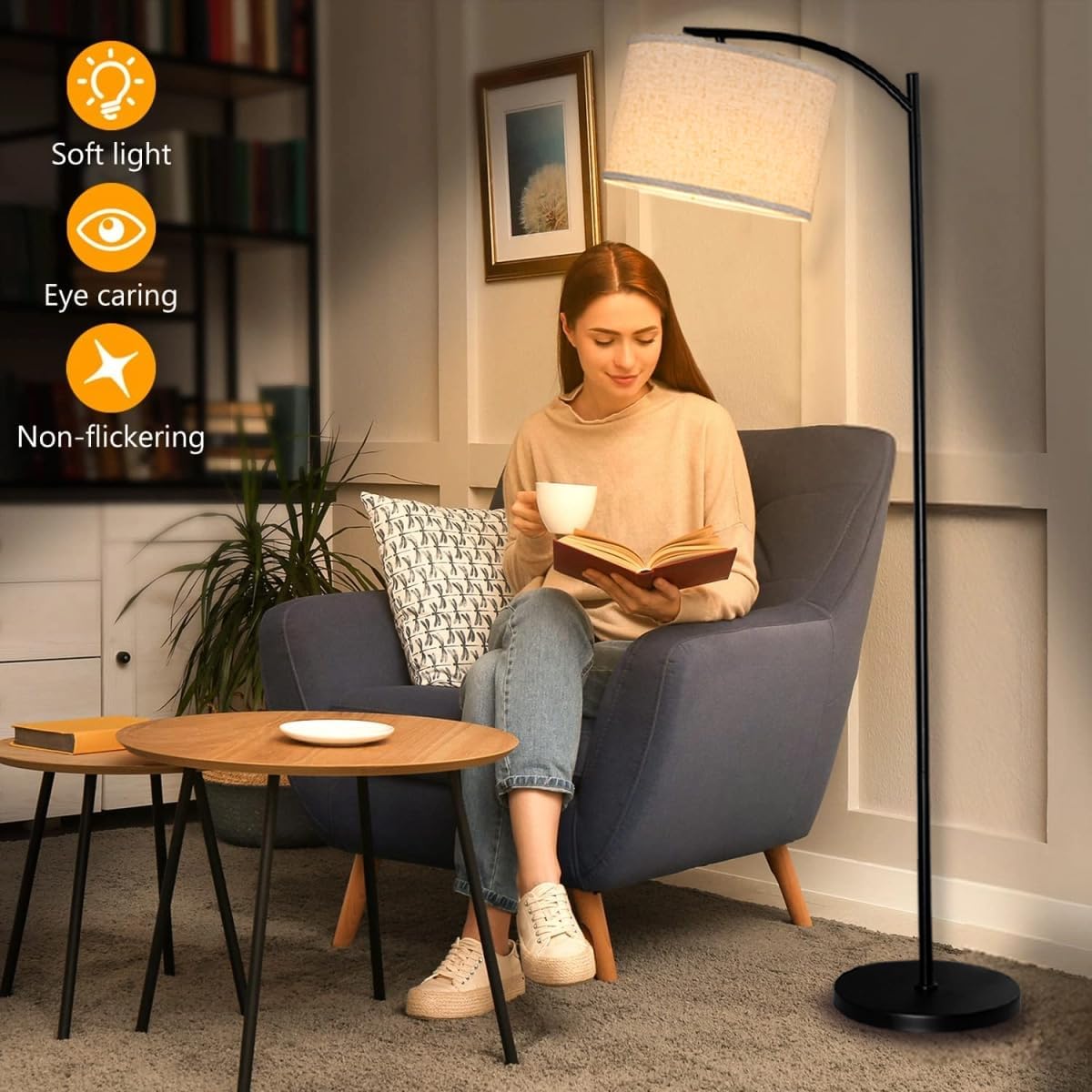 Regulowana lampa podłogowa do salonu z lnianym kloszem, nowoczesna stojąca lampa do czytania z obrotową głowicą, wysoka lampa podłogowa do sypialni i biura, wystrój domu, żarówka w zestawie