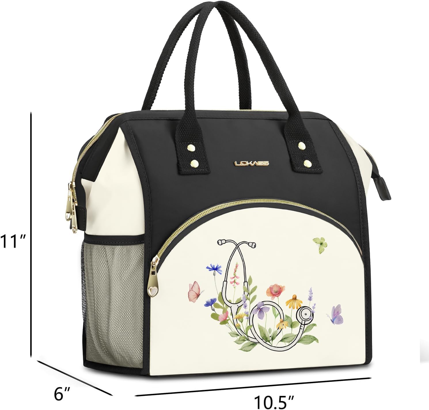 Nurse Gifts for Women - Embroidered Nurse Lunch Bag for Work, Large Capacity Wide-Open Lunch Box Insulated Reusable Lunch Tote Cooler Bag, Practical Nurse Accessories for Daily Use, Black