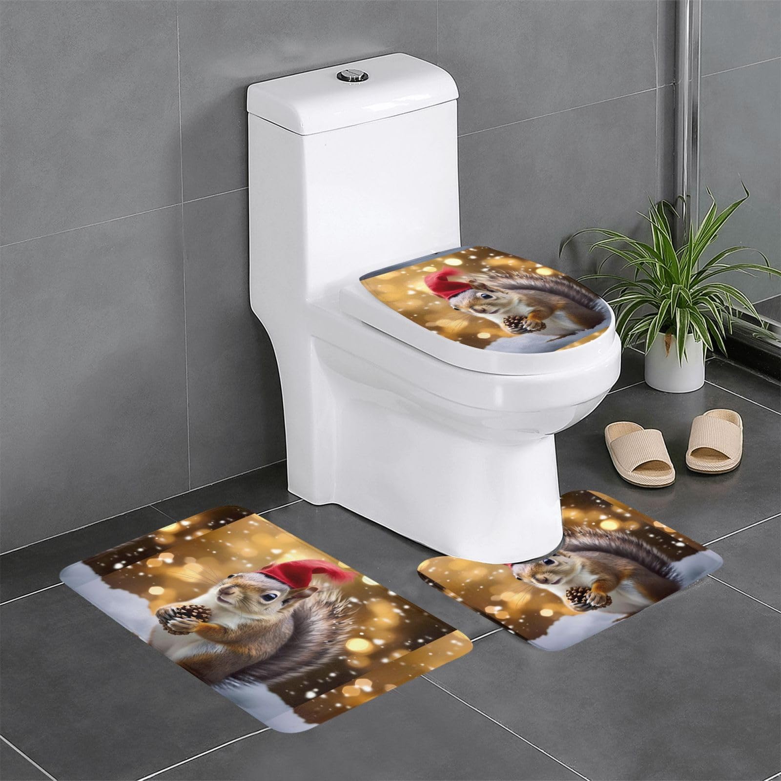 Tapis de sol antidérapants de Noël motif écureuil lot de 3 tapis résistants