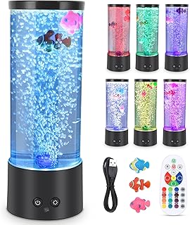Sensory Bubble Tube Lamp, 7 Color Changing LED Night Light, Simulated Aquarium Tank for Soothing Relaxation, Ideal for Kids Room, Home Decor, Therapy Office (with 3 Fishs)