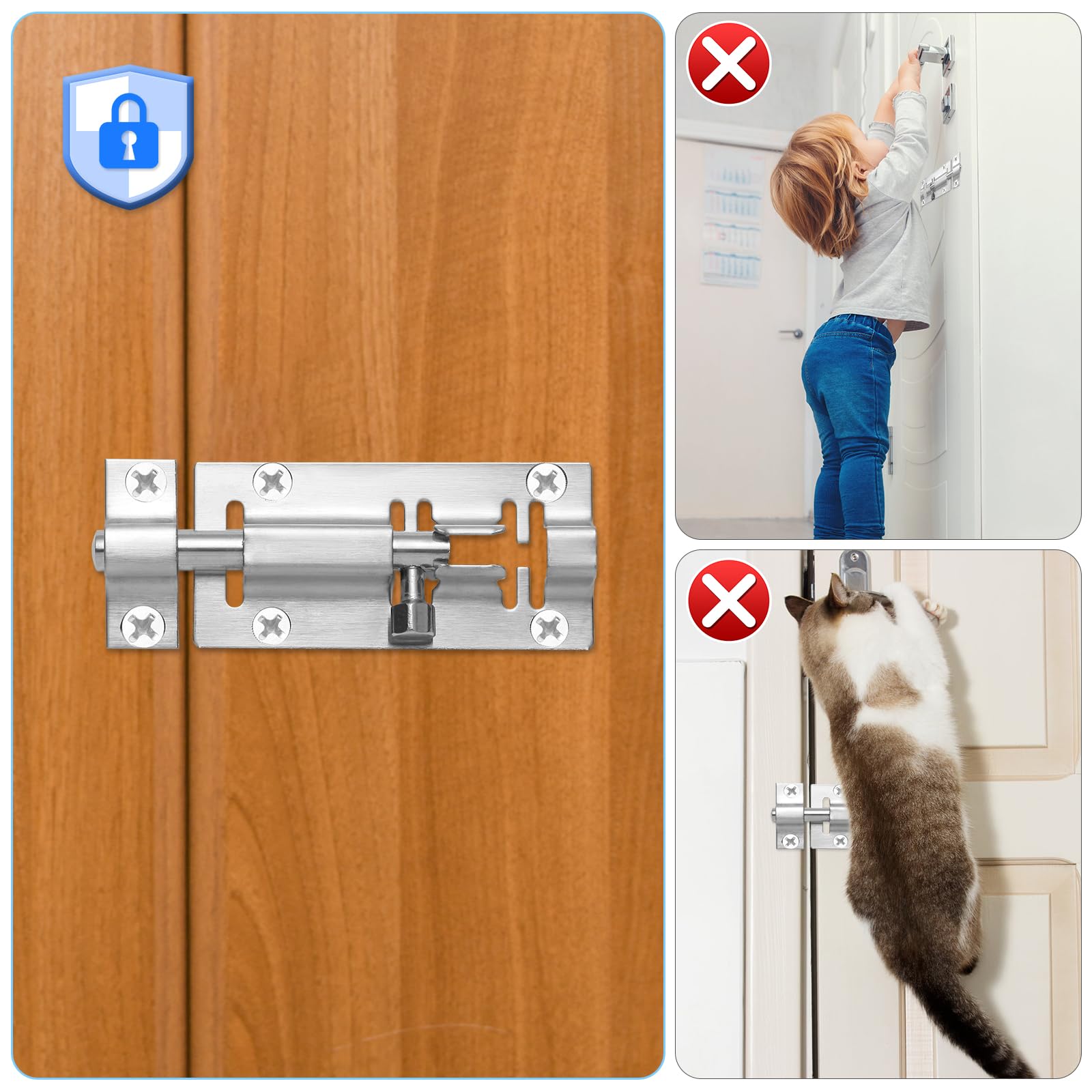 Door Lock Bolt Lock Gate Bolt Gate Bolt, 2Pcs Door Bolts Stainless - View #7